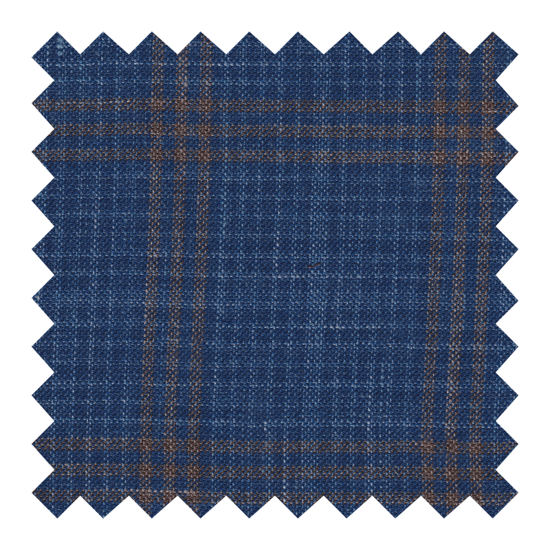 ZEGNA CROSS PLY AZUL 70% LANA 17% SEDA 13% LINO CUADROS AZUL VENTANAS NARANJAS